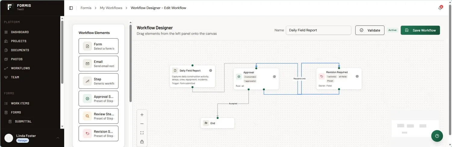 Formis workflow canvas