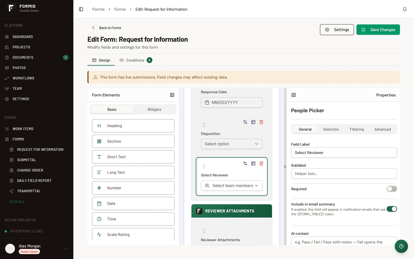 A People Picker field in the Formis form designer with Allow Multiple Selection turned on